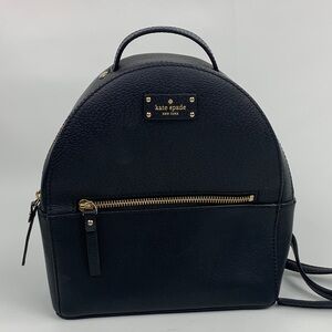 Kate Spade Midnight Black Leather Backpack Purse Gold zip hardware structure NEW